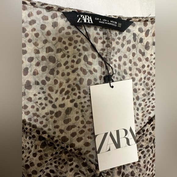 NWT ; Zara printed Ruched Sheer Long Sleeve🔲 - Picture 7 of 8